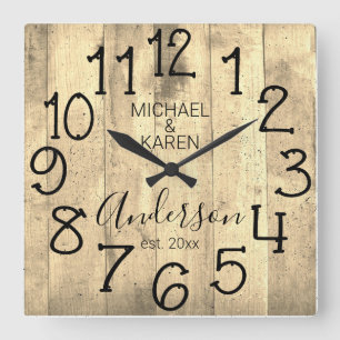 Horloge Carrée Rustic Barn Wood Farmhouse Custom Family