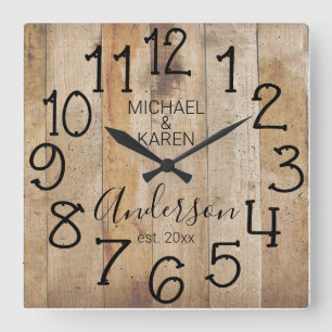 Horloge Carrée Rustic Barn Wood Farmhouse Custom Family