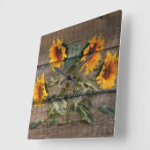 Horloge Carrée Rustic Barn Wood Sunflower (Angle)