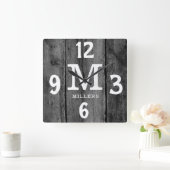 Horloge Carrée Rustic Black Wood Family (Maison)