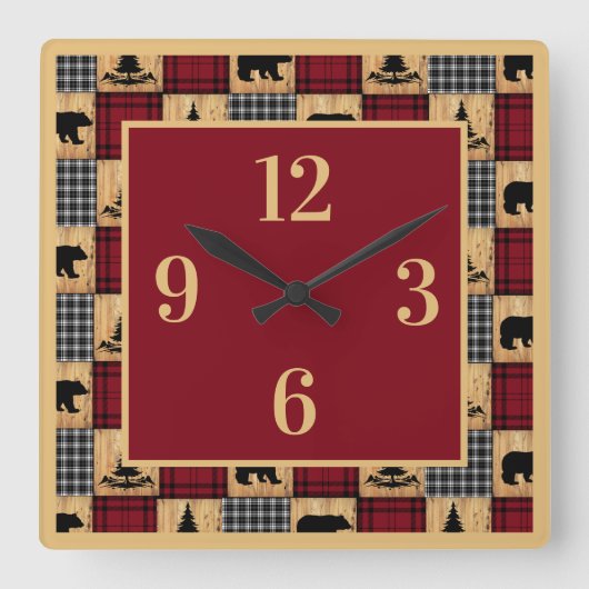 Horloge Carrée Rustic Buffalo Plaid (Recto)