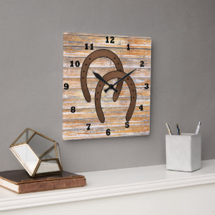 Horloge Carrée Rustic Country horse shose decor clock