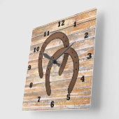 Horloge Carrée Rustic Country horse shose decor clock (Angle)