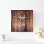Horloge Carrée Rustic dark barn wood monogram (Maison)
