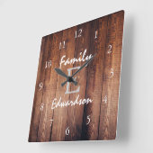 Horloge Carrée Rustic dark barn wood monogram (Angle)