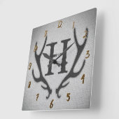 Horloge Carrée Rustic Deer Antlers Grey Faux Burlap Texture (Angle)