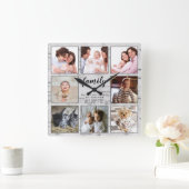 Horloge Carrée Rustic Family Personalized Photo de collage (Maison)