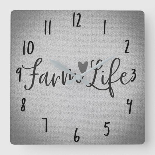 Horloge Carrée Rustic Farm Life Gris Burlap Texture Whimsical (Recto)