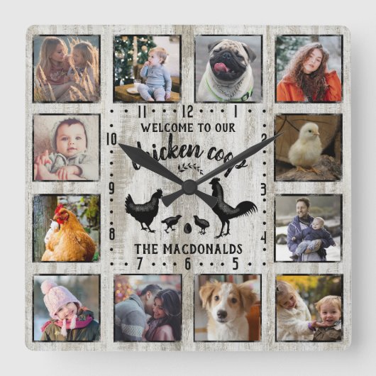 Horloge Carrée Rustic Farmhouse Wood Chicken Coop (Recto)