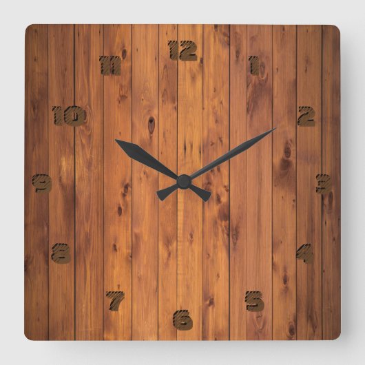 Horloge Carrée Rustic Faux Cherry Wood Stylized 3d (Recto)