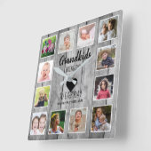Horloge Carrée Rustic Grey Wood 12 Photo Collage Grandkids Citati (Angle)