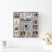 Horloge Carrée Rustic Grey Wood 12 Photo Collage Grandkids Citati (Maison)