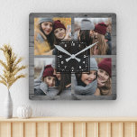 Horloge Carrée Rustic Grey Wood 4 Pictures Family<br><div class="desc">Upload your favorite photographite make your own unique personalized keepsake photo gift.</div>