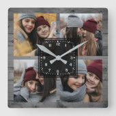 Horloge Carrée Rustic Grey Wood 4 Pictures Family (Recto)