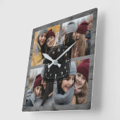 Horloge Carrée Rustic Grey Wood 4 Pictures Family (Angle)