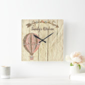 Horloge Carrée Rustic Hot Air Balloon Personalized Kitchen Clock (Maison)