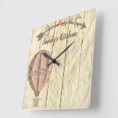 Horloge Carrée Rustic Hot Air Balloon Personalized Kitchen Clock (Angle)