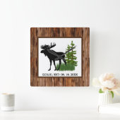 Horloge Carrée Rustic Moose with Wood Grain Trim Wall Clock (Maison)