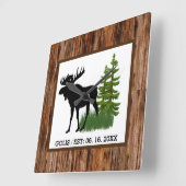Horloge Carrée Rustic Moose with Wood Grain Trim Wall Clock (Angle)