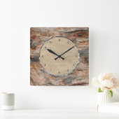 Horloge Carrée Rustic Natural Wood and Metallic Look 2 (Maison)
