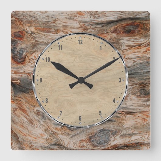 Horloge Carrée Rustic Natural Wood and Metallic Look 2 (Recto)