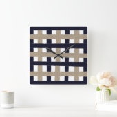 Horloge Carrée Rustic Navy / Beige / White Stripes (Maison)