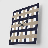 Horloge Carrée Rustic Navy / Beige / White Stripes (Angle)