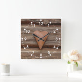 Horloge Carrée Rustic Old Heart on Log Cabin Wood (Maison)