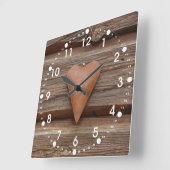 Horloge Carrée Rustic Old Heart on Log Cabin Wood (Angle)