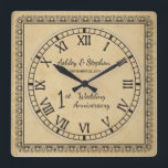 Horloge Carrée Rustic Paper Look 1st Wedding Anniversary<br><div class="desc">The classic gift for the first anniversary is paper. With that in mind we have created this rustic faux stained modern first anniversary design with Roman numerals, your names and wedding date. Composite design by Holiday Hearts Designs (rights reserved). If you have any questions or need assistance with the design...</div>
