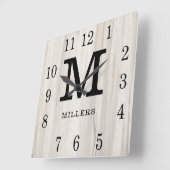 Horloge Carrée Rustic Personalized Wood Farmhouse Monogram Name (Angle)