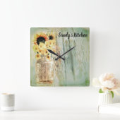 Horloge Carrée Rustic Sunflowers & Mason Jar Kitchen Clock (Maison)
