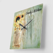 Horloge Carrée Rustic Sunflowers & Mason Jar Kitchen Clock (Angle)