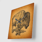 Horloge Carrée Rustic Western Wild Buffalo Bison Antique (Angle)