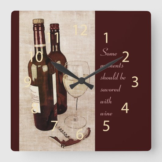 Horloge Carrée Rustic wine bottles and wine glass clock (Recto)