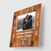Horloge Carrée Rustic Wood 5 Year Anniversary (Angle)