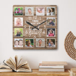 Horloge Carrée Rustic Wood Famille Temps Citation 12 Photo Collag<br><div class="desc">Rustic wood photo clock with the inspiring family quote "Time spent with family is worth every second". Personalize with 12 of your favorite family pictures.</div>