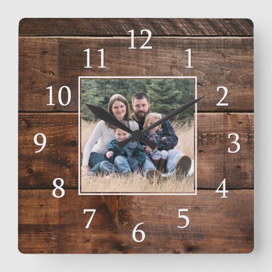 Horloge Carrée Rustic Wood Family (Recto)