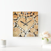 Horloge Carrée Rustic, Wood Heart (Maison)