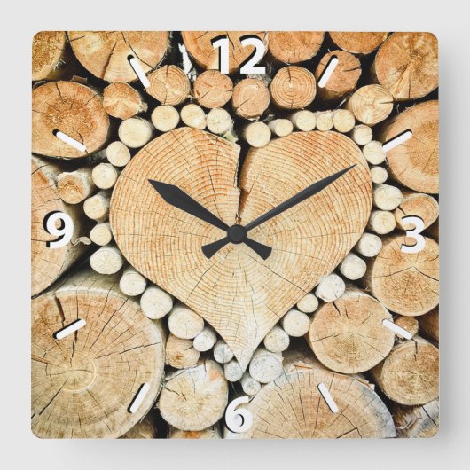 Horloge Carrée Rustic, Wood Heart (Recto)