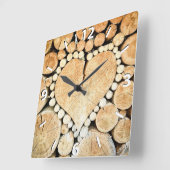 Horloge Carrée Rustic, Wood Heart (Angle)