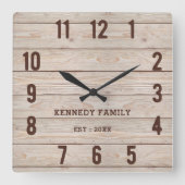 Horloge Carrée Rustic Wood Nom de famille Ferme Cuisine (Recto)