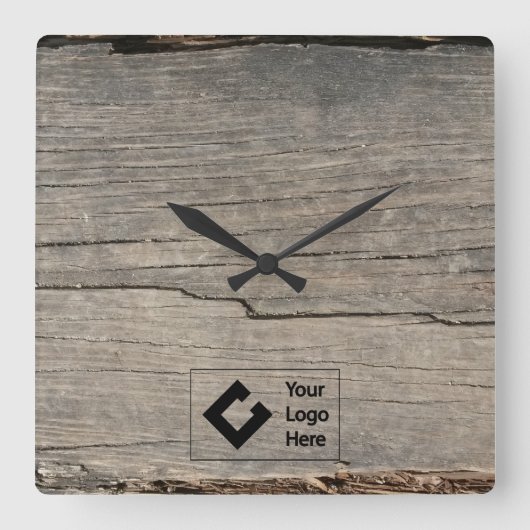 Horloge Carrée Rustic Wood Texture avec logo (Recto)
