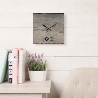 Horloge Carrée Rustic Wood Texture avec logo
