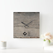 Horloge Carrée Rustic Wood Texture avec logo (Maison)
