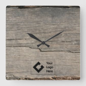 Horloge Carrée Rustic Wood Texture avec logo (Recto)