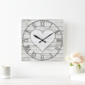 Horloge Carrée Rustique Beau Bois Texture Coeur (Maison)