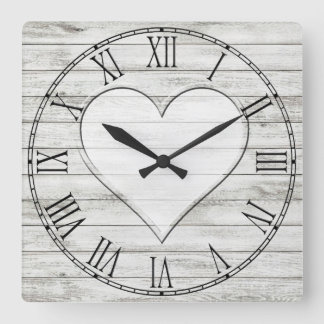 Horloge Carrée Rustique Beau Bois Texture Coeur