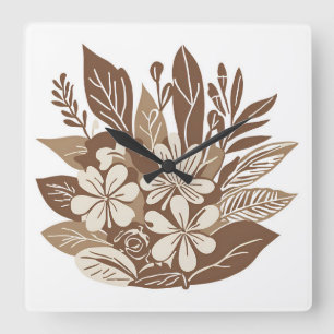 Horloge Carrée Rustique Fleur sauvage en terre cuite Boho Eclecti