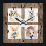 Horloge Carrée Rustique Personnalisé Photo Pet College Acrylique<br><div class="desc">Modèle photo personnalisé prêt à ajouter vos propres images. notez que les images ne sont que des espaces réservés. Les modèles sont l'idée pour vos photos Instagram de votre bébé à fourrure.</div>